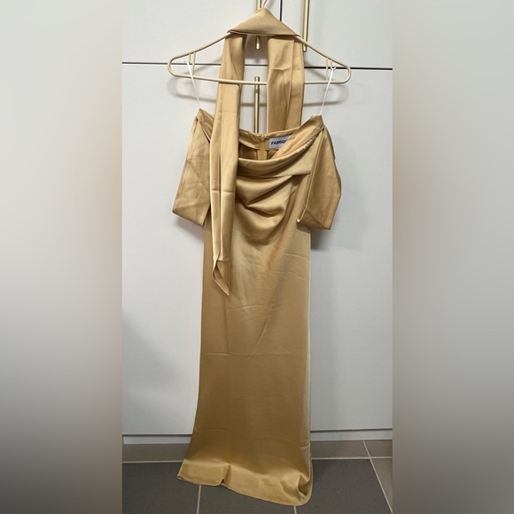 Fabrique.co Thai brand Pierre Scarf off shoulder Dress in honey gold, size small - Picture 12 of 16